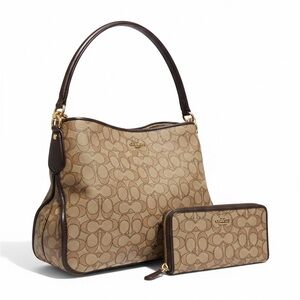 Coach Tan Signature Shoulder Bag and Wallet